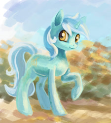 Size: 700x777 | Tagged: safe, artist:maytee, lyra heartstrings, unicorn, female, looking at you, mare, raised hoof, smiling, solo