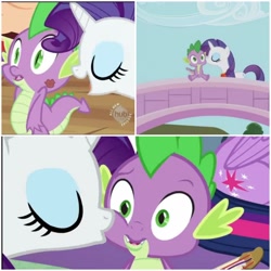 Size: 2896x2896 | Tagged: safe, screencap, rarity, spike, dragon, pony, unicorn, best gift ever, secret of my excess, female, kiss mark, kiss on the cheek, kissing, lipstick, male, mare, shipping, sparity, straight