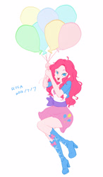 Size: 1881x3216 | Tagged: safe, artist:rosa, pinkie pie, equestria girls, balloon, bedroom eyes, cute, floating, simple background, solo, then watch her balloons lift her up to the sky, white background