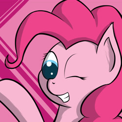 Size: 4500x4500 | Tagged: safe, artist:cloudyskieswrites, pinkie pie, earth pony, pony, absurd resolution, bust, one eye closed, portrait, smiling, solo, wink