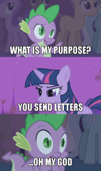 Size: 500x843 | Tagged: safe, edit, edited screencap, screencap, amethyst star, candy mane, lyra heartstrings, sparkler, spike, twilight sparkle, dragon, boast busters, image macro, meme, rick and morty