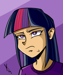 Size: 1350x1603 | Tagged: safe, artist:frankaraya, derpibooru import, twilight sparkle, human, female, humanized, solo, twilight is not amused, unamused