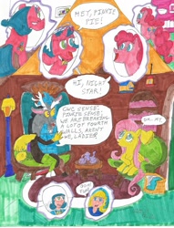 Size: 918x1200 | Tagged: safe, artist:chris chan, discord, fluttershy, pinkie pie, oc, oc:miss night star, earth pony, pegasus, pony, andrea libman, chris chan, comic, ponysona