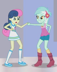 Size: 744x928 | Tagged: safe, screencap, bon bon, lyra heartstrings, sweetie drops, a fine line, better together, equestria girls, thumb wrestling