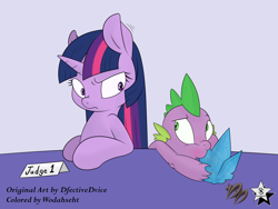 Size: 4000x3000 | Tagged: safe, artist:dfectivedvice, artist:wodahseht, derpibooru import, spike, twilight sparkle, dragon