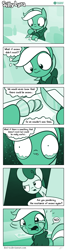 Size: 726x2698 | Tagged: safe, artist:dori-to, bon bon, lyra heartstrings, sweetie drops, pony, comic:silly lyra, bon bon is not amused, clothes, comic, crying, cutting, existential crisis, food, greenscale, hoodie, knife, monochrome, onion, silly lyra, unamused