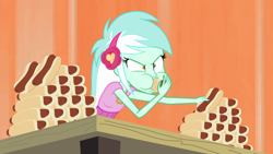 Size: 1280x720 | Tagged: safe, screencap, lyra heartstrings, all's fair in love and friendship games, equestria girls, friendship games, food, hot dog, lyra scarfing down weiners, meat, sausage, solo, this will end in weight gain