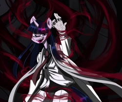 Size: 978x816 | Tagged: safe, artist:quynzel, derpibooru import, twilight sparkle, anthro, vampire, alucard, blood, crossover, girlycard, hellsing, hellsing ultimate, solo