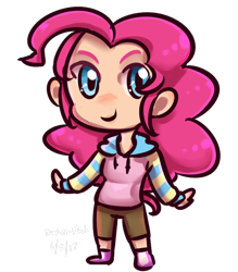 Size: 610x695 | Tagged: safe, artist:dasher-flash, pinkie pie, human, chibi, clothes, humanized, simple background, solo, transparent background