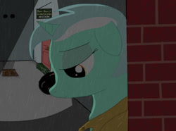 Size: 1101x817 | Tagged: safe, artist:dafiltafish, lyra heartstrings, pony, unicorn, female, implied shipping, mare, rain, sad, solo