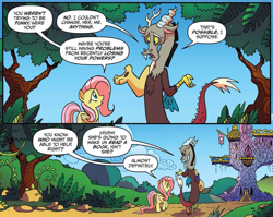 Size: 1155x920 | Tagged: safe, artist:tonyfleecs, idw, discord, fluttershy, draconequus, pegasus, pony, spoiler:comic, spoiler:comic57, comic, duo, female, male, mare, official comic, twilight's castle