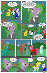 Size: 792x1224 | Tagged: safe, artist:dekomaru, lyra heartstrings, pinkie pie, rarity, spike, oc, dragon, earth pony, pony, unicorn, comic:the greatest gift, balloon, balloon animal, clothes, comic, dress, fourth wall, pinkamena diane pie, ponified, ponified spike, suit