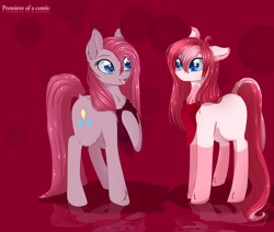 Size: 1024x870 | Tagged: safe, artist:little-sketches, pinkie pie, oc, oc:amai, pony, duo, female, looking at each other, mare, pinkamena diane pie, smiling