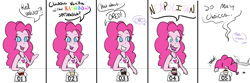 Size: 15750x5250 | Tagged: safe, artist:umbraamethyst, boulder (pet), maud pie, pinkie pie, equestria girls, absurd resolution, ask, comic, cupcake, defeated, female, food, messy eating, offscreen character, talking, tumblr