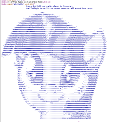 Size: 550x578 | Tagged: safe, artist:glancojusticar, derpibooru import, twilight sparkle, adorkable, ascii, bust, cute, dork, portrait, smiling, solo, text