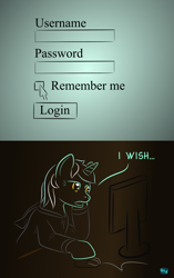 Size: 502x798 | Tagged: safe, artist:quint-t-w, lyra heartstrings, pony, unicorn, fanfic:background pony, clothes, computer, computer mouse, gradient background, hoodie, monitor, remember me, sad, screen, solo