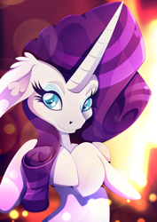 Size: 1358x1920 | Tagged: safe, artist:rariedash, rarity, pony, unicorn, floppy ears, horn, long horn, looking at you, smiling, solo