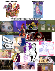 Size: 1366x1778 | Tagged: safe, derpibooru import, edit, twilight sparkle, twilight sparkle (alicorn), alicorn, apple white, barely pony related, briar beauty, cerise hood, cupid, ever after high, grifforzer, hunter huntsman, kitty cheshire, lamy, lizzie hearts, maddeline hatter, raven queen, super sentai, text, the evil queen, vulgar, wat, well well well, what i watched, zyuranger