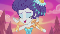 Size: 1920x1080 | Tagged: safe, screencap, rarity, better together, equestria girls, the other side, bare shoulders, beautiful, carousel dress, clothes, dress, eyes closed, female, open mouth, solo