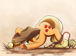 Size: 1601x1184 | Tagged: safe, artist:ncmares, applejack, earth pony, pony, dirt, faceplant, lasso, mud, snorting, solo, tied up