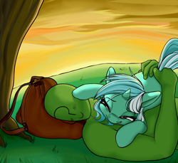 Size: 2000x1828 | Tagged: source needed, useless source url, safe, artist:coinpo, lyra heartstrings, oc, oc:anon, human, pony, unicorn, backpack, butt grab, cuddling, cute, female, grope, hand on butt, human male, human on pony snuggling, male, mare, outdoors, smiling, snuggling, tree