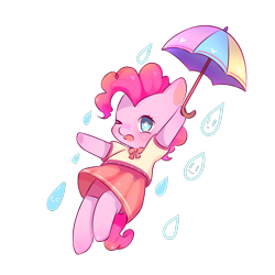 Size: 1515x1515 | Tagged: safe, artist:nitrogenowo, pinkie pie, earth pony, pony, boyshorts, chibi, clothes, cute, diapinkes, female, looking at you, mare, moe, one eye closed, panties, pink underwear, rain, simple background, skirt, skirt lift, solo, transparent background, umbrella, underwear, upskirt, weapons-grade cute