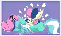 Size: 2797x1660 | Tagged: safe, artist:dragonpone, derpibooru exclusive, bon bon, lyra heartstrings, sweetie drops, earth pony, pony, unicorn, adorabon, cheek fluff, chest fluff, cute, dimples of venus, ear fluff, female, floating heart, heart, heart eyes, lesbian, lidded eyes, lyrabetes, lyrabon, mare, on side, prone, rear view, shipping, sleeping, smiling, wingding eyes, z