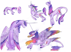 Size: 3508x2551 | Tagged: safe, artist:dawn22eagle, derpibooru import, spike, twilight sparkle, twilight sparkle (alicorn), alicorn, classical unicorn, dragon, pony, female, leonine tail, mare, tail feathers, traditional art