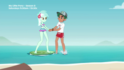 Size: 1280x720 | Tagged: safe, screencap, lyra heartstrings, timber spruce, better together, equestria girls, turf war, barefoot, clothes, duo, feet, lifeguard timber, swimsuit