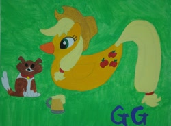 Size: 1632x1200 | Tagged: safe, artist:galaxygoddess, applejack, winona, duck, canvas, painting, species swap