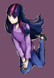 Size: 992x1432 | Tagged: safe, artist:poisonicpen, derpibooru import, twilight sparkle, human, horned humanization, humanized, simple background, solo