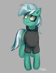 Size: 683x878 | Tagged: safe, artist:hardbrony, lyra heartstrings, pony, unicorn, clothes, emo, female, gray background, hoodie, mare, shirt, simple background, solo