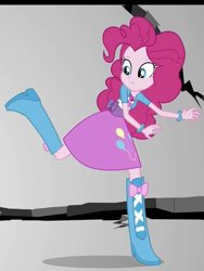 Size: 1536x2048 | Tagged: safe, screencap, pinkie pie, equestria girls, mirror magic, spoiler:eqg specials, boots, bracelet, clothes, cracks, cropped, high heel boots, jewelry, mirror world, raised leg, running, skirt, solo