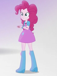 Size: 1536x2048 | Tagged: safe, screencap, pinkie pie, equestria girls, mirror magic, spoiler:eqg specials, boots, bracelet, clothes, cropped, female, high heel boots, jewelry, looking at you, mirror world, necklace, pendant, skirt, solo