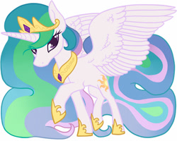 Size: 1000x800 | Tagged: safe, alternate version, artist:darkodraco, princess celestia, alicorn, pony, female, hoof shoes, jewelry, looking at you, mare, peytral, regalia, solo, spread wings, wings