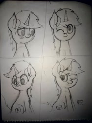 Size: 3072x4096 | Tagged: safe, artist:kimjoman, fluttershy, oc, oc only, oc:purple flix, butterfly, pegasus, pony, bedroom eyes, blushing, cute, looking at you, male, monochrome, one eye closed, shyabetes, sitting, solo, traditional art, wink
