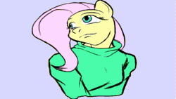 Size: 1280x720 | Tagged: safe, artist:project00wolfen, fluttershy, anthro, animated, clothes, female, gif, mare, simple background, solo, sweater, sweatershy, turtleneck