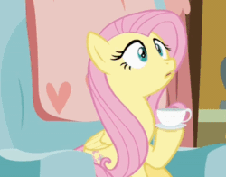 Size: 400x314 | Tagged: safe, edit, edited screencap, screencap, fluttershy, pegasus, pony, discordant harmony, animated, cup, gif, i can't believe it's not superedit, pica, solo, teacup