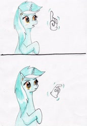 Size: 2196x3191 | Tagged: safe, artist:40kponyguy, derpibooru exclusive, lyra heartstrings, unicorn, hand, magic, ponified meme, reaction image, simple background, solo, telekinesis, traditional art, white background