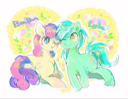 Size: 1369x1059 | Tagged: safe, artist:osawari64, bon bon, lyra heartstrings, sweetie drops, earth pony, pony, unicorn, female, lesbian, lyrabon, shipping