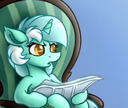 Size: 2804x2359 | Tagged: safe, artist:witchtaunter, lyra heartstrings, pony, unicorn, disgruntled, meme, newspaper, sitting, solo, tom and jerry