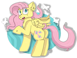 Size: 2732x2048 | Tagged: safe, artist:peanutcat62, fluttershy, pegasus, pony, chest fluff, ear fluff, female, looking back, mare, plot, raised hoof, simple background, solo, transparent background