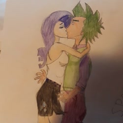 Size: 1080x1080 | Tagged: safe, rarity, spike, human, female, humanized, kissing, male, shipping, sparity, straight, traditional art