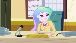 Size: 1920x1080 | Tagged: safe, screencap, princess celestia, principal celestia, equestria girls, equestria girls (movie), celestia is not amused, celestia's office, microphone, reaction image, solo, tired of your shit, unamused