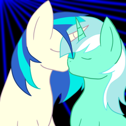 Size: 1000x1000 | Tagged: safe, artist:insanity-w0lf, dj pon-3, lyra heartstrings, vinyl scratch, pony, unicorn, abstract background, eyes closed, female, heartscratch, kissing, lesbian, mare, shipping