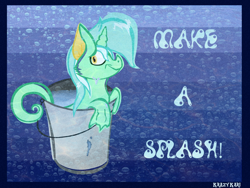 Size: 1280x960 | Tagged: safe, artist:krazykari, lyra heartstrings, sea pony, seahorse, bubble, bucket, seaponified, seapony lyra, smiling, solo, species swap, water