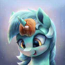 Size: 3000x3000 | Tagged: safe, artist:vanillaghosties, lyra heartstrings, pony, unicorn, blushing, butter, cute, female, food, horn impalement, i'm pancake, lyrabetes, mare, open mouth, pancakes, smiling, solo