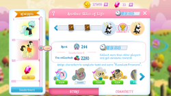 Size: 1280x720 | Tagged: safe, aloe, comet tail, filthy rich, lily, lily valley, lyra heartstrings, mayor mare, bugbear, earth pony, pony, unicorn, female, flameless fireworks, game screencap, gameloft, male, mare, stallion