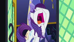 Size: 1920x1080 | Tagged: safe, screencap, rarity, pony, unicorn, dragon dropped, drama queen, facehoof, female, mare, marshmelodrama, messy hair, messy mane, nose in the air, open mouth, rarity being rarity, solo, twilight's castle, uvula, volumetric mouth