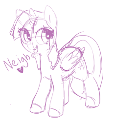 Size: 674x722 | Tagged: safe, artist:mewball, derpibooru import, twilight sparkle, twilight sparkle (alicorn), alicorn, pony, cute, female, heart, horse noises, horses doing horse things, mare, monochrome, neigh, open mouth, simple background, sketch, smiling, solo, twiabetes, white background
